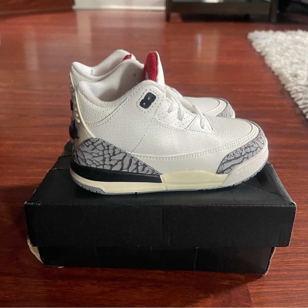 New Toddler Jordan 3 White and Gray Sneakers with Iconic Elephant Print